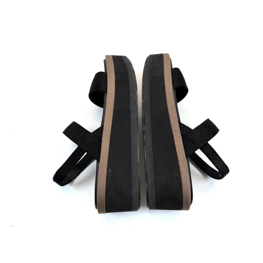Rothy's Lightweight Wedge Sandals Women 7 EUC Strappy Stretch Knit OpenToe Black